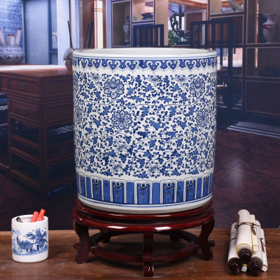景德镇陶瓷器青花瓷箭筒花瓶直筒书画缸卷轴缸字画收纳雨伞桶画缸