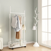 速立普衣帽架家用卧室落地铁艺客厅衣服收纳架可移动脏衣篮挂衣架
