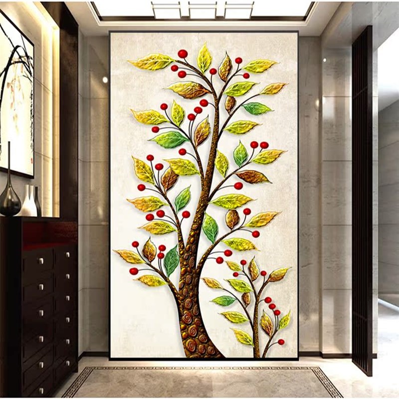发财树玄关墙纸装饰画自粘壁画走廊过道背景画创意墙贴纸吉祥贴画图片