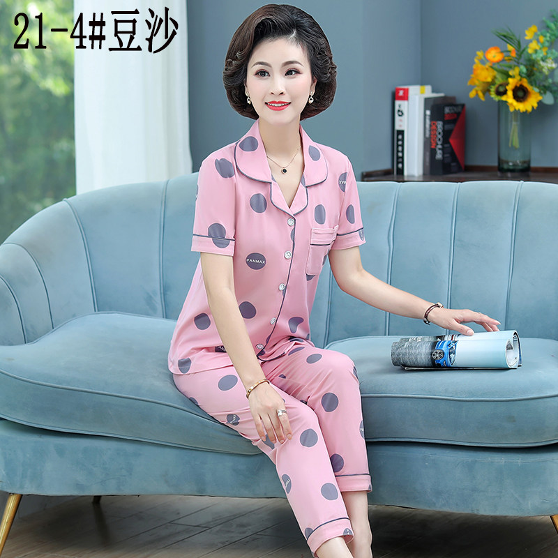中老年睡衣女夏天短袖长裤纯棉妈妈睡衣夏季薄款开衫老人奶奶套装