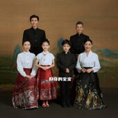 复古亲子礼服 影楼新年主题一家六口拍照家庭装 新款 全家福摄影服装