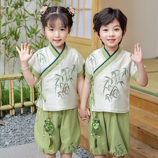 汉服3岁4两件套宝宝中国风5表演服套装 男女童儿童唐装 夏装 兄妹装