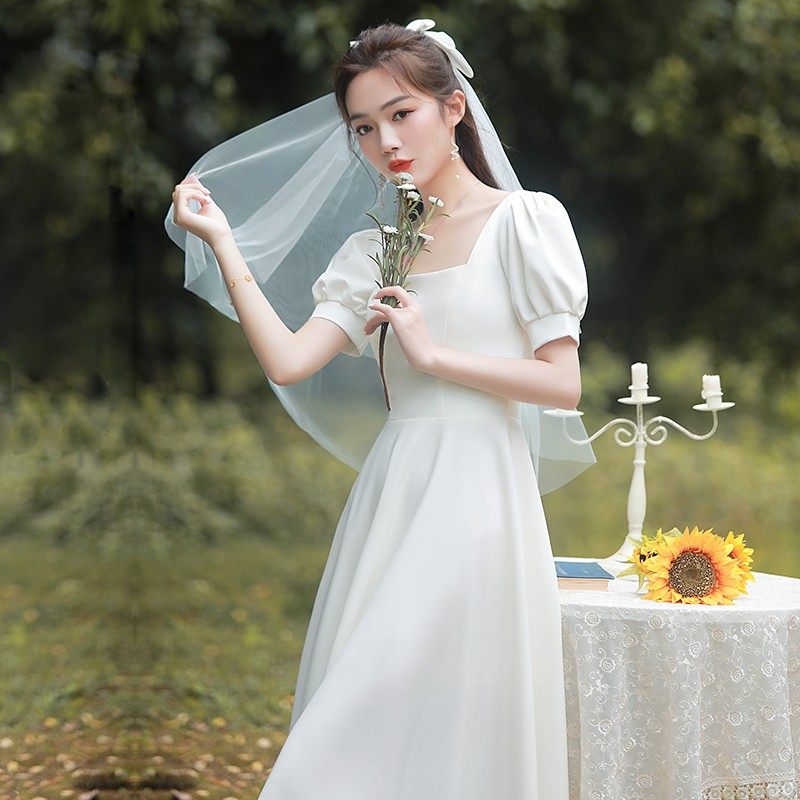 领证小白裙法式轻纱个子冬轻婚纱日常登记裙子跟拍礼服订婚连衣裙