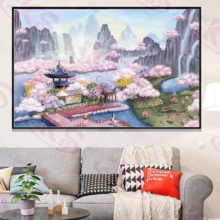 仙境清晨十字绣2023新款线绣客厅大幅满绣大格棉线自己绣手工风景