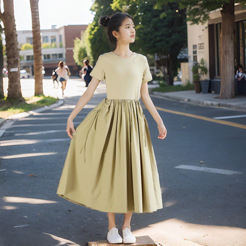 女童连衣裙夏季文艺新款儿童公主裙洋气时尚纯棉大童女孩短袖裙子