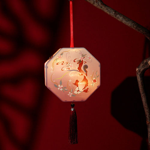 新年元宵节灯笼中国风复古宫廷手提花灯菱形汉服成品宫灯发光过年