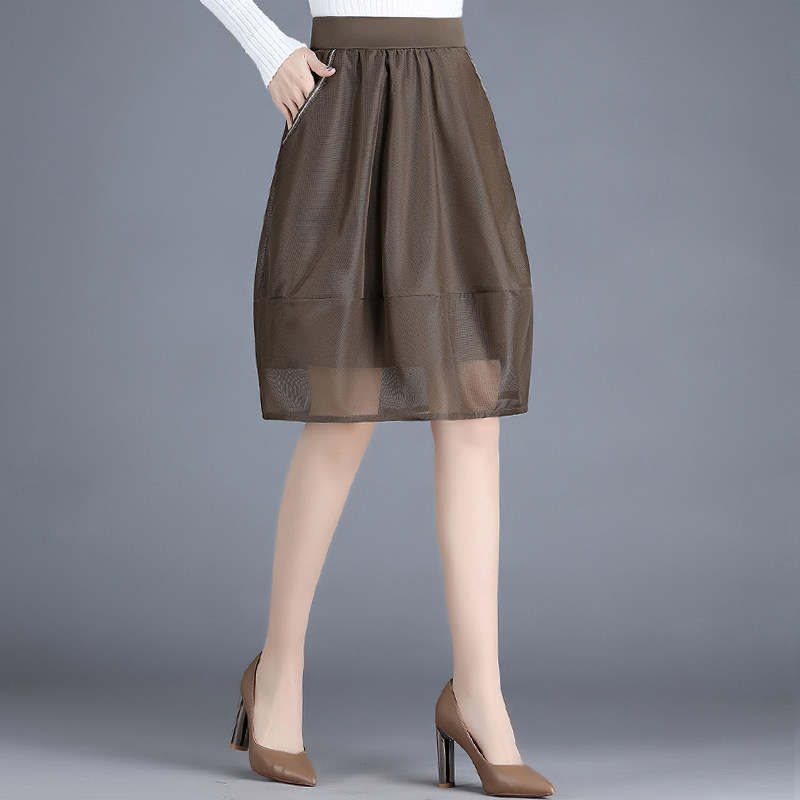 2022新款花苞网纱半身裙女春秋短裙冬高腰知性气质灯笼裙打底裙子