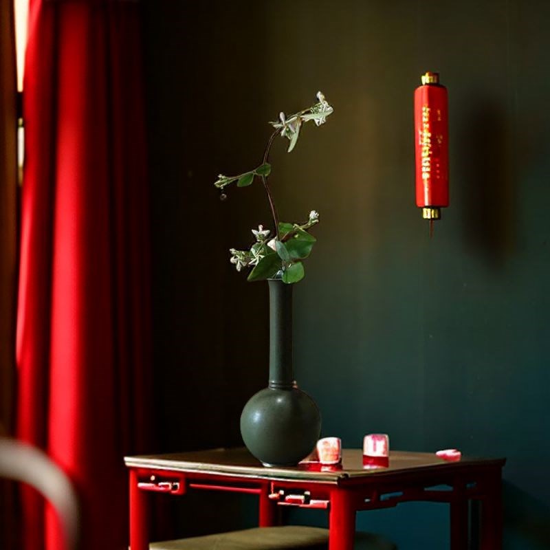 新中式陶瓷花瓶禅意花器小口径花插景德镇全手作工艺品精致摆件