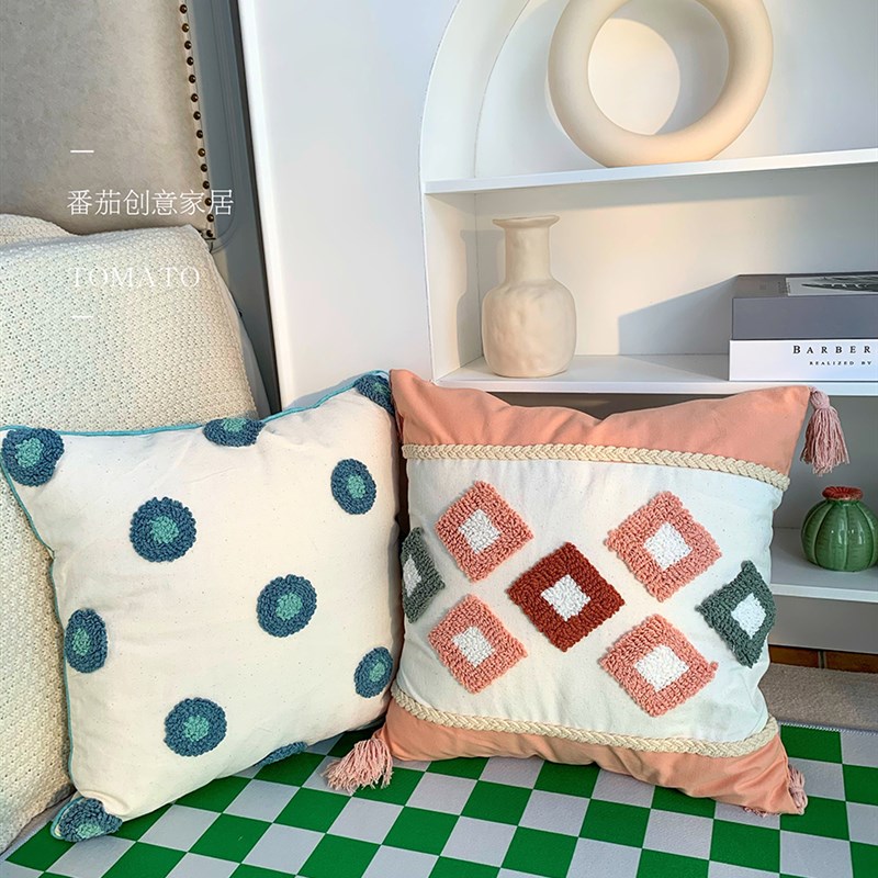 北欧侘寂风簇绒抱枕抱枕套客厅沙发靠枕样板间床头民宿高级感靠垫