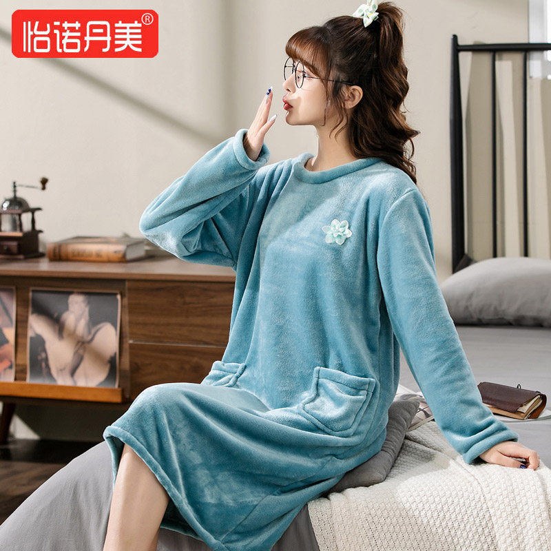 可爱法兰绒睡裙女秋冬睡衣家居服长款珊瑚绒冬季浴裙柔软甜美长裙,女士内衣/男士内衣/家居服,睡裙,淘宝优惠券,粉丝福利购,淘宝优惠卷