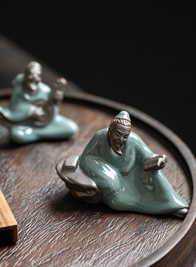 创意陶瓷历史人物哥窑茶宠花宠小摆件茶玩车载茶盘花盆造景装饰品