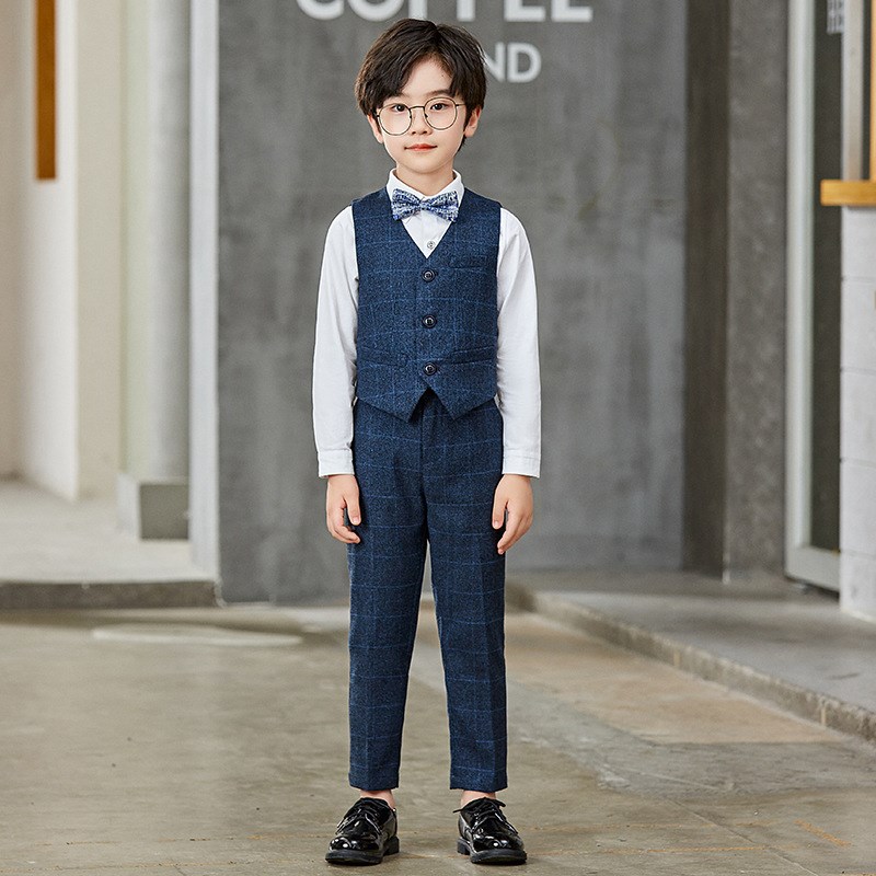 男童西装套装三件套秋冬主持高端钢琴表演男孩花童礼服西服演出服
