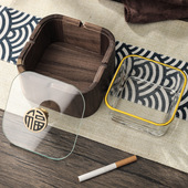 轻奢胡桃木烟灰缸家用客厅办公室带盖子烟缸高级感防飞灰新中式 高