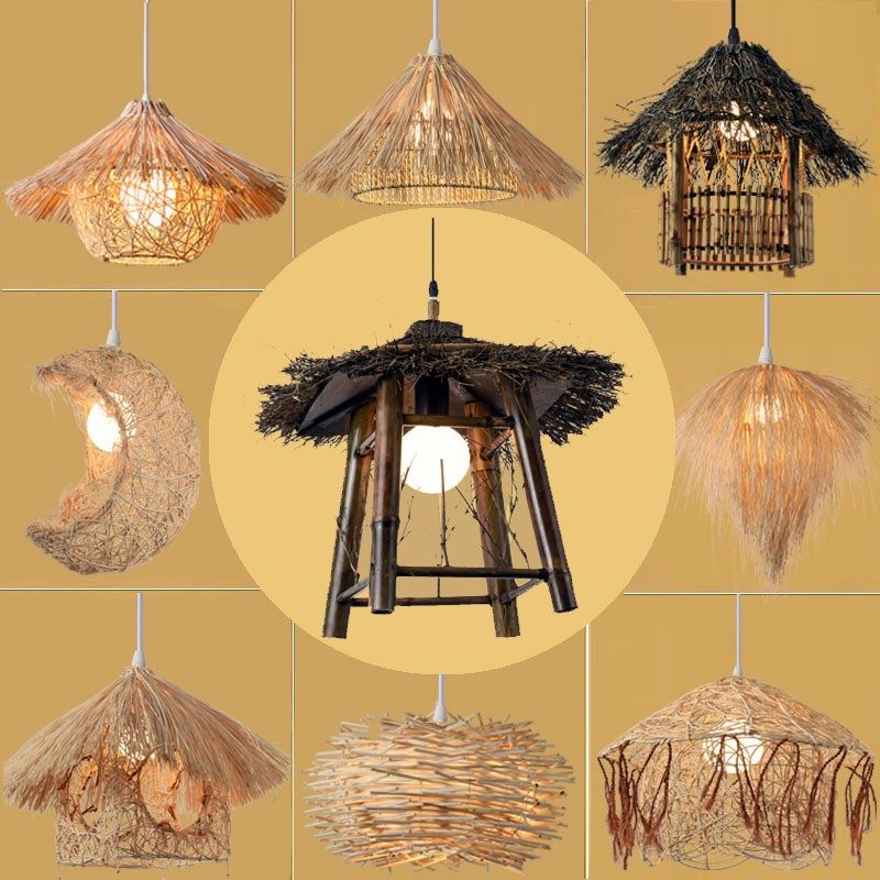 日式仿古餐厅手工编织藤艺吊灯创意个性饭店吧台禅意茶室鸟巢灯笼,家装灯饰光源,客厅吊灯,淘宝优惠券,粉丝福利购,淘宝优惠卷