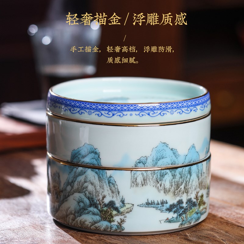 景德镇陶瓷创意仿古果盒干果盒点心盒国潮风家用食盒糕点盒茶点盘