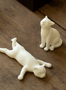 陶瓷可爱简约萌系小猫咪动物招财猫茶宠桌面笔搁装饰盆景家居摆件