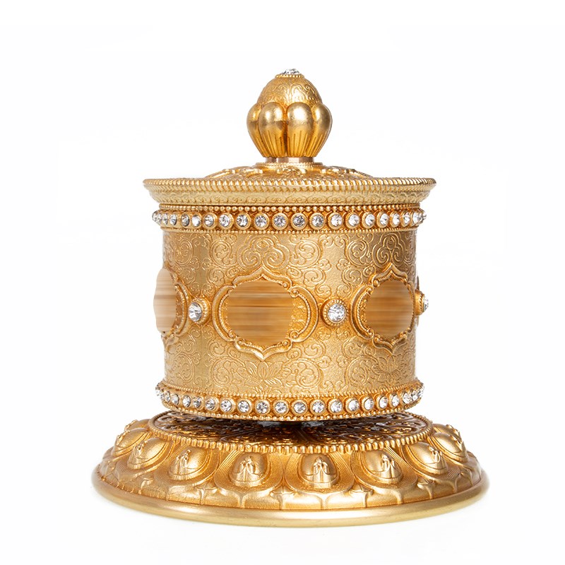 藏族家用指捻转轮桌面手拨经转简静音经纶铜制转金桶禅意藏式摆件