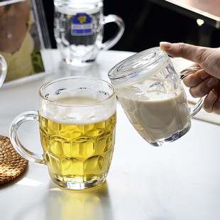 钢化玻璃杯子防摔加厚耐热高温茶杯带把手柄家用待客水杯扎啤酒杯