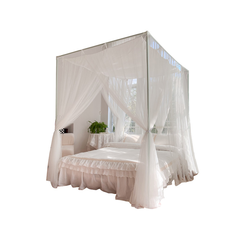 新款家用白色宫廷落地式蚊帐公主风加密带防尘顶架子床三开门帐纱