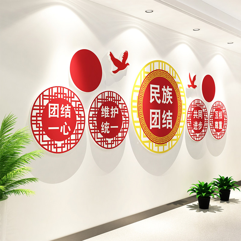 民族团结一家亲文化墙面装饰贴纸画党建设员支部活动室背景板布置