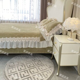 四方来财床头柜轻奢奶油风全实木床头柜美式床边柜轻奢白色收纳柜