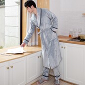 法兰绒长袍新款 男士 秋冬睡衣 加厚加绒睡袍冬长款 浴袍男珊瑚绒冬季