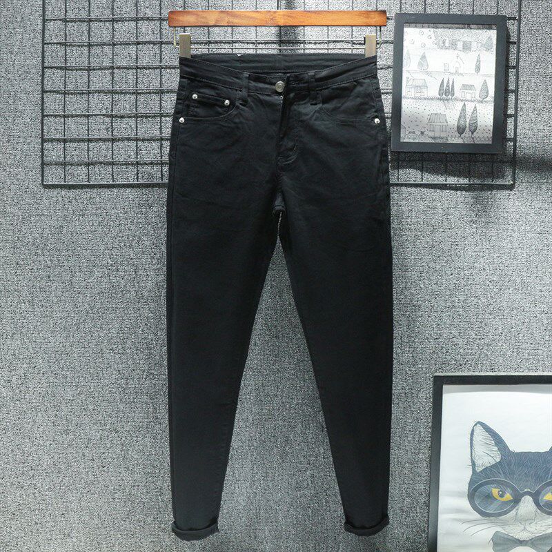 卡其2023年新款秋季牛仔裤男修身小脚长裤休闲秋冬季加绒加厚弹力