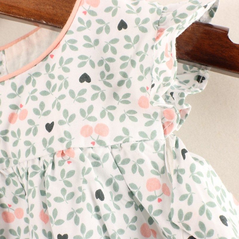 内销春夏款童装     女童花边肩带树叶樱桃连衣裙  (97c-22)