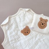 韩国熊宝睡袋 三层纱布宝宝贴布绣睡袋婴儿背心睡袋空调房防踢被