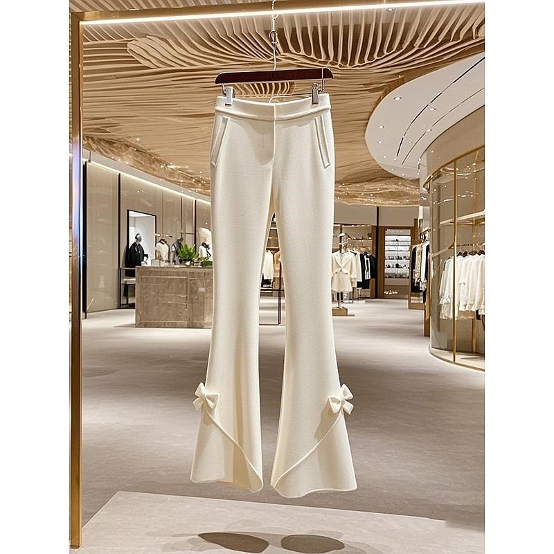 2024年冬季加厚高腰垂感白色针织裤女款松弛感蝴蝶结直筒微喇长裤,女装/女士精品,休闲裤,淘宝优惠券,粉丝福利购,淘宝优惠卷