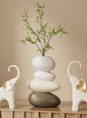 高级感软装艺术石头摆件大象乔迁新居石来运转客厅电视柜玄关装饰