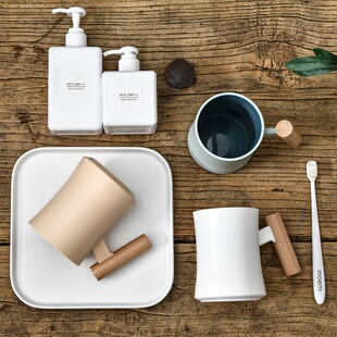 怡岚家用卫生间刷牙杯创意带把手漱口杯可爱洗漱杯牙刷缸子简约款