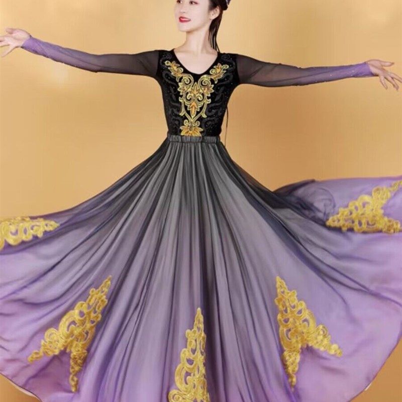 新款成人高档新疆舞蹈演出服女大摆裙维吾族舞练习裙艺考表演服装