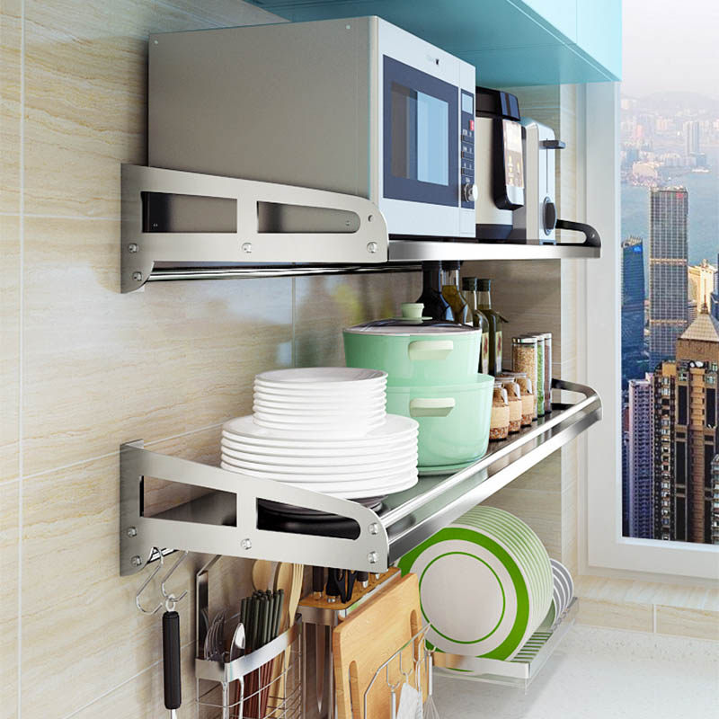304不锈钢厨房置物架微波炉架子壁挂式墙上收纳架挂架锅烤箱支架