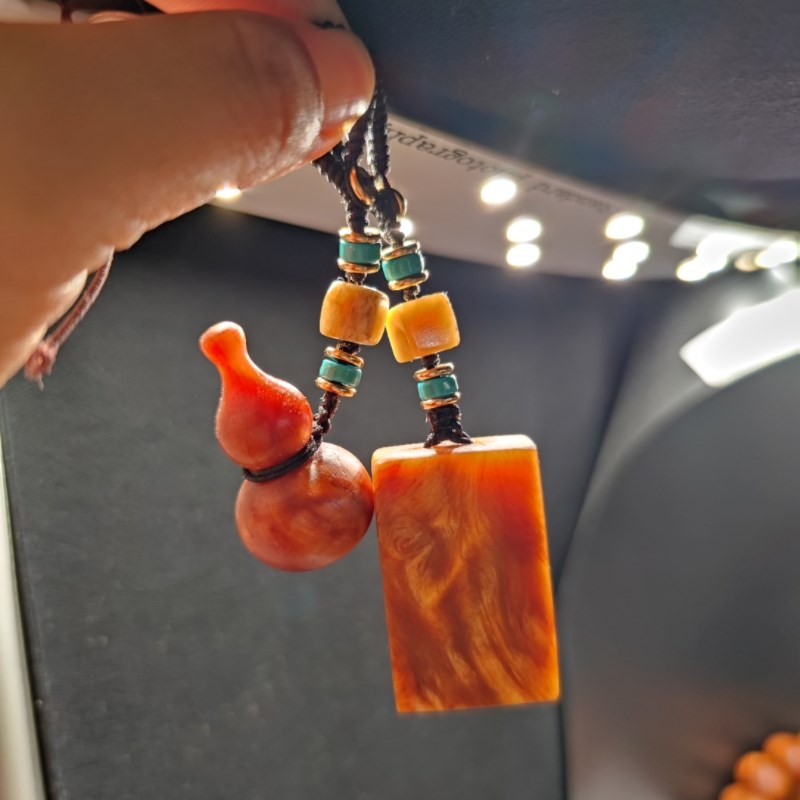 松明子琥珀木平安无事牌葫芦吊坠汽车钥匙扣香挂件手把件手工实木