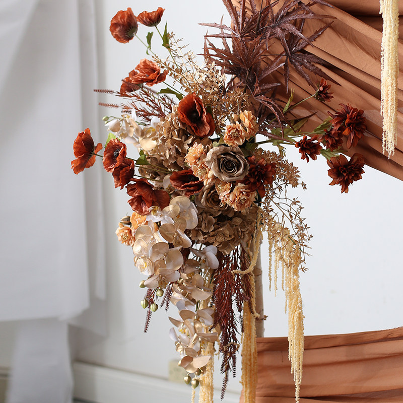 复古金色婚庆场景花艺布置套装橱窗壁挂迎宾拍照背景假花定制花卉