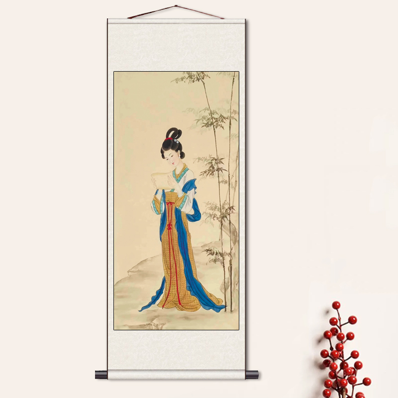 西施丝绸画卷轴画成品挂画客厅古典字画包厢卷轴卧室挂画美女仕女