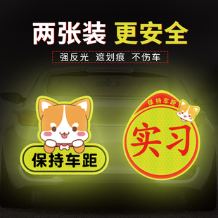 女司机新手上路实习期标志汽车车贴磁吸性反光贴创意黏贴式实习牌