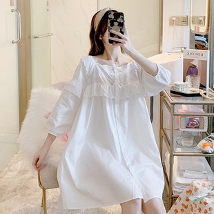 公主风宫廷风可爱外穿长袖 纯棉睡裙女春秋季 家居服睡衣针织棉夏天