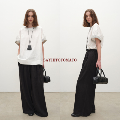 Sayhitotomato圆领宽松短袖衬衫