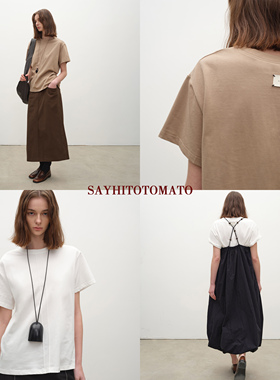 Sayhitotomato【干杯系列】手缝标签立体缝纯色全棉宽松短袖T恤