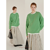 Sayhitotomato双线立体缝羊毛圆领宽松柔软舒服慵懒复古针织毛衣