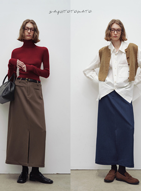 Sayhitotomato【好穿”牛仔“】高色牢度仿牛仔肌理显瘦直筒半裙