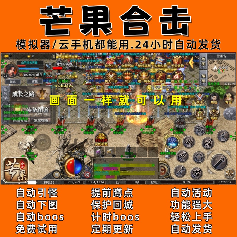 芒果合击996盒子 传奇脚本 自动boos 自动下图24小时自动发货）