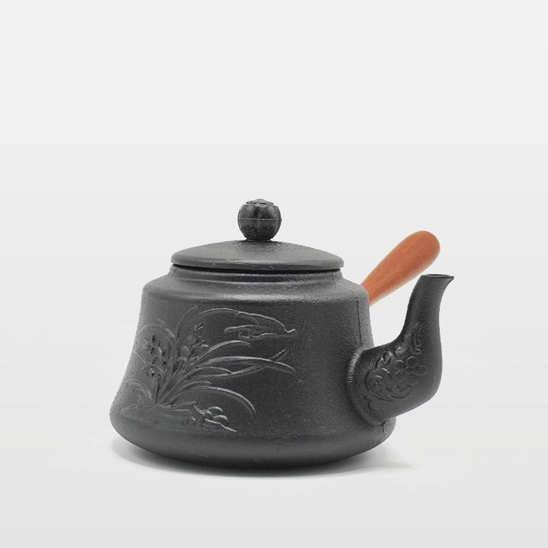 瑞寿堂铁无涂层原铁兰花把壶煮铸茶烤茶壶侧电陶炉茶具壶新兰花侧