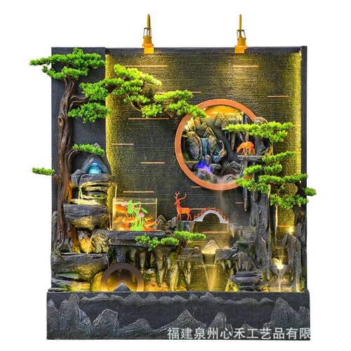 假喷泉鱼水池水幕墙招财屏流水摆风件落地庭院阳台别墅酒吧景ILY