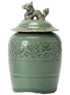 越窑青中式仿古茶罐密封罐24JS04-2瓷瓷家用陶茶叶储存罐叶防潮罐