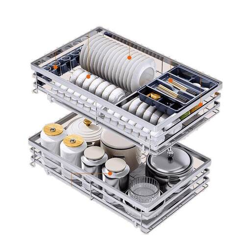 屉拉篮厨材房橱柜收纳抽式厨柜碗架双层04不锈无品牌/钢碗篮加质