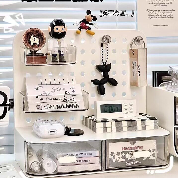 桌面收纳盒抽屉式学生笔筒办公室工位置物架亚克力书桌文具整理盒