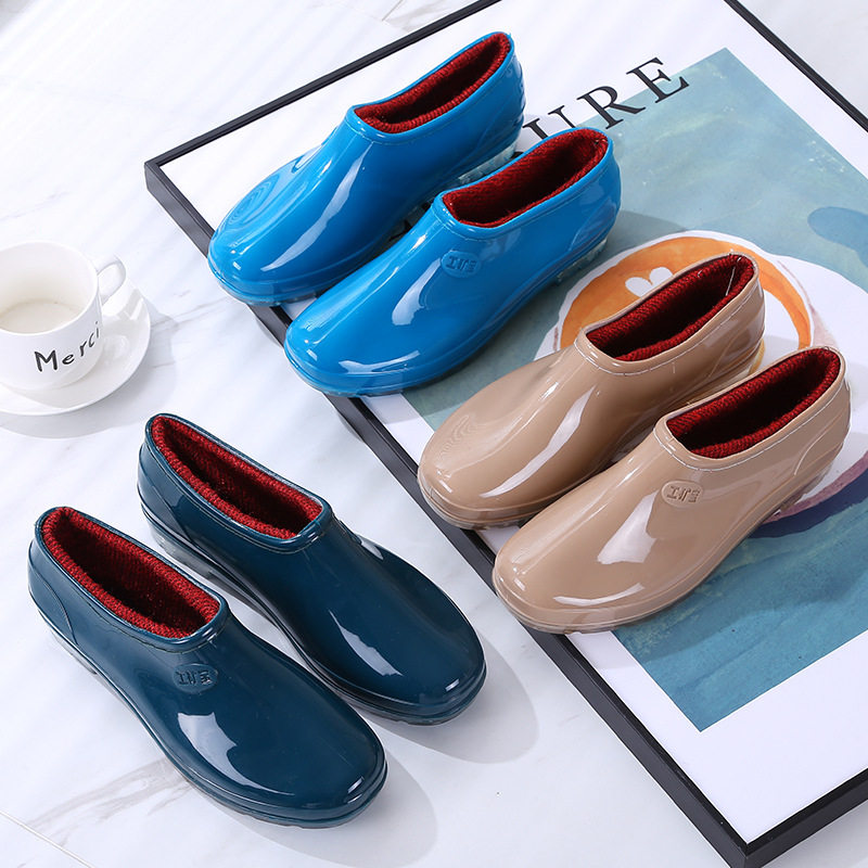 时尚低帮雨靴水鞋女士加厚雨鞋女外穿厨房胶鞋套鞋防滑加绒保暖冬